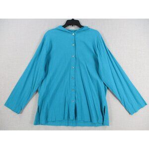 Chicos Teal‎ Button-Up Hooded Top Size 3 Cotton/Spandex Made In Turkey
